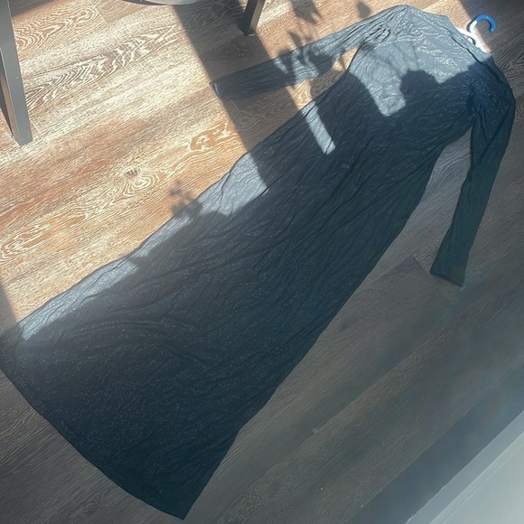 ✅SOLD✅🖤🪩Skims Onxy Shimmer Crew Neck Long Ribbed Long Sleeve Lounge Maxi Dress - Picture 9 of 11